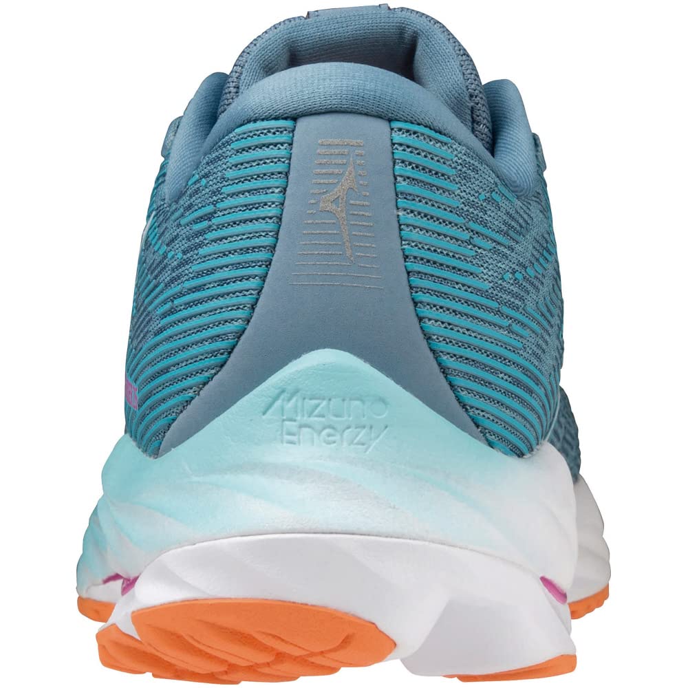 Mizuno Wave Rider 26 Running Shoes, Women's, Lightweight, Resilient, for Jogging, Marathons, Training, and Sports, Blue/White/Orange, Size 25.0 cm, 2E
