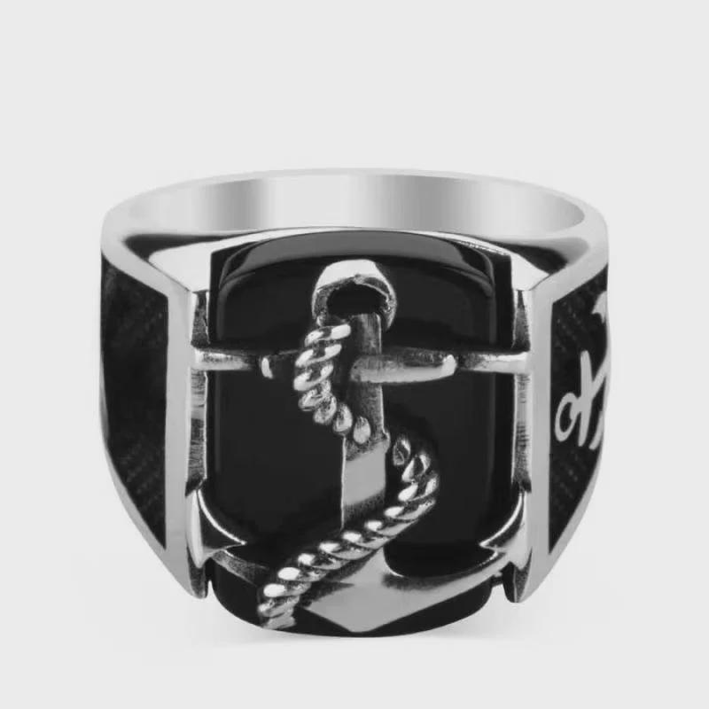 Men's Retro Anchor Stripe Ring