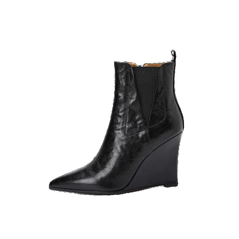 Fashion Women's Shoes 2024 Hot Sale  Ankle Women's Boots Elegant Modern Boots Women Sewing Pointed Toe Back Zip High Wedges Ladies Shoes