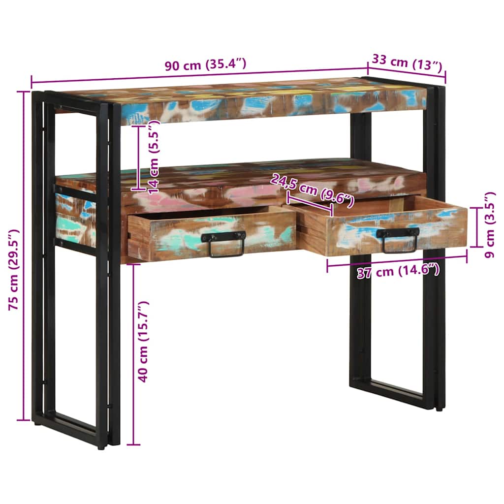 Console Table 90 x 33 x 75 cm Solid Upcycled Wood
