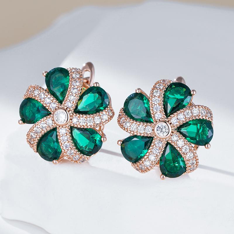 Shiny Green Natural Zircon Drop Earrings For Women Trend Rose Gold Color Bride Wedding Fine Jewelry Crystal Gift