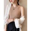 Gilet à bretelles femme printemps et été nouveau ajusté sans manches tricoté basique T-shirt à col rond élastique avec haut