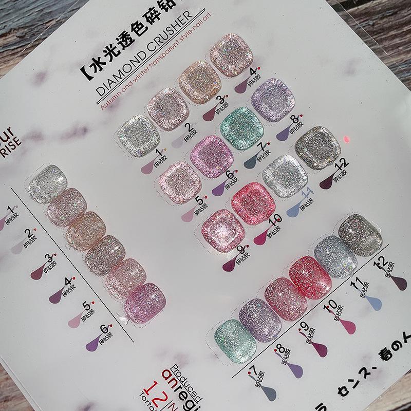 Cross-Border Glitter Diamond Gel Nail Polish Set - Long-Lasting, Phototherapy, Crystal Burst Shine for Nail Salons