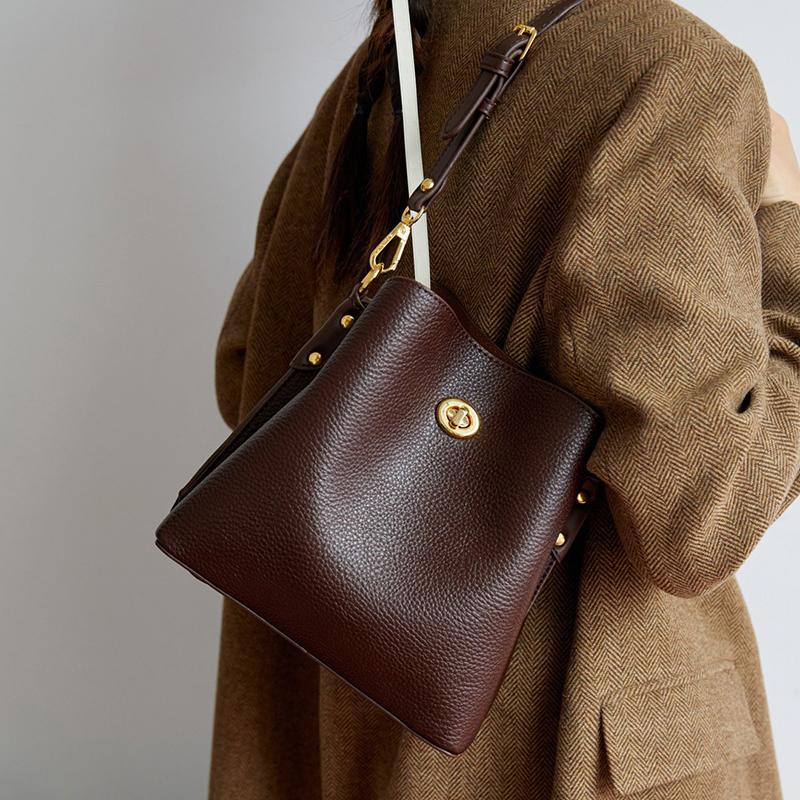 Luxury Bucket Bag Luxury Leather Material Classic Turn-lock Closure Minimalist Design Work Shopping Versatile Handbag For Women