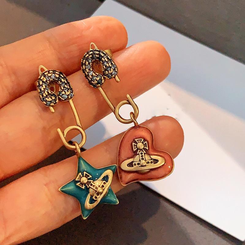 Silver Needle Heart Shape Drop Oil Earrings For Women Elegant Jewelry Accessory