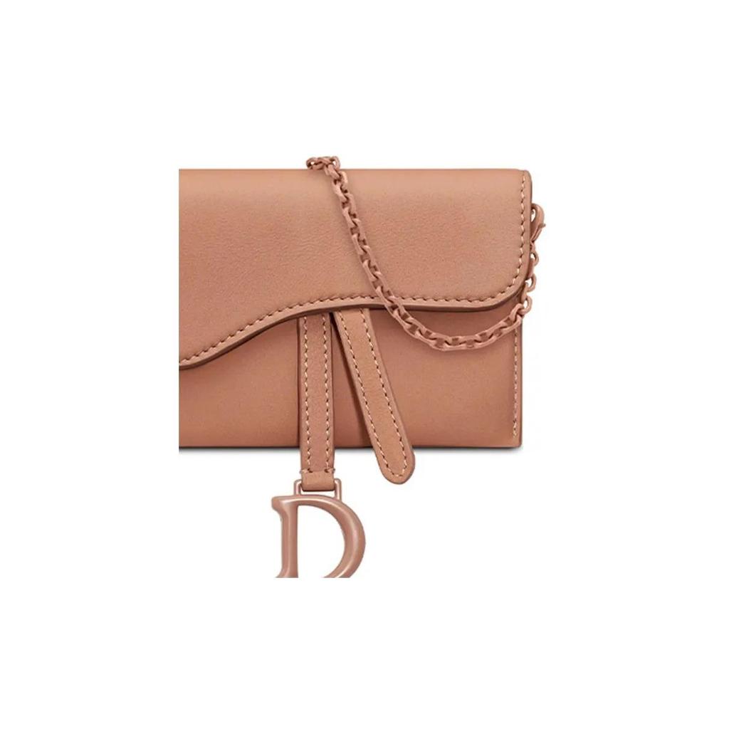 DIOR Saddle Ultra Matte Chain Nano Calfskin Crossbody Clutch Saddle Bag Shoulder Bag Women's Light Brown
