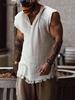Top in Cotone Monocolore Vintage da Uomo Casual Senza Maniche Scollo a V Larghi Canotte Estivi Abbigliamento Uomo Moda Gilet Streetwear