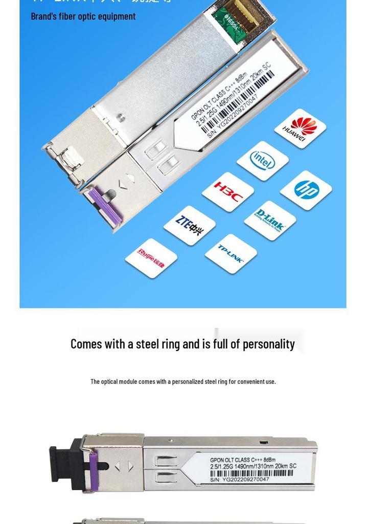 20KM Single-Mode Optical Module: EPON/GPON OLT SFP, SC Interface, Compatible with Gigabit Optical Control