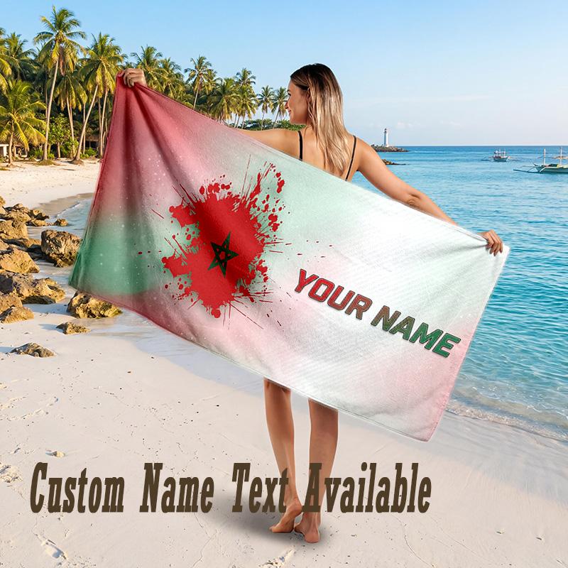 Morocco Football Design Beach Towel Custom Text Large Towel for Beach Vacation