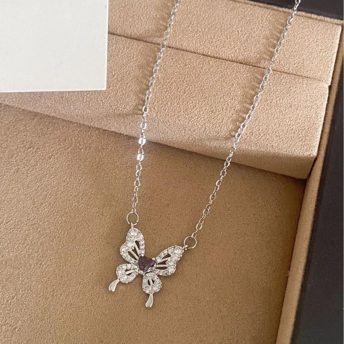 French Purple Heart Zircon Butterfly Necklace - Chic, Personalized Fashion for Women