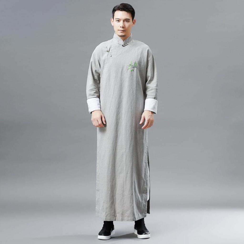 Men's Embroidered Bamboo Hanfu Long Gown Tang Suit Performance Costume