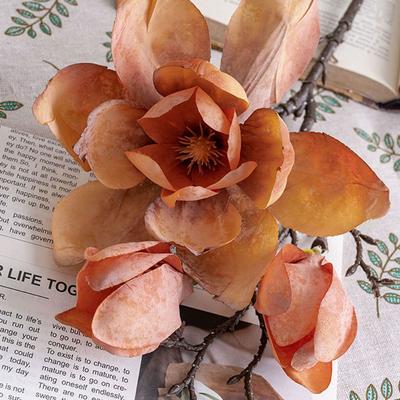 Luxury Artificial Magnolia Branch Elegant Handmade Artificial Orchid Flowers Real Touch Realistic Fake Flower Dining Table Decor