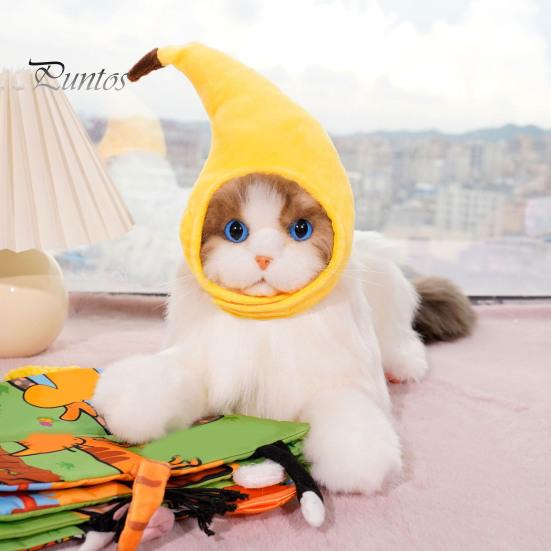Pet Hat for Cats Adorable Cat Banana Duck Sun Flower Flamingo Tiger Soft Cartoon Design Fastener Tape Adjustable Funny Costume