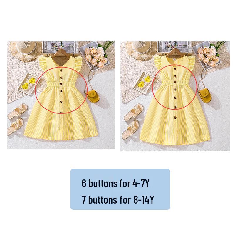 Girls' Summer Princess Striped Flutter Sleeve Dresses, Ages 3-14