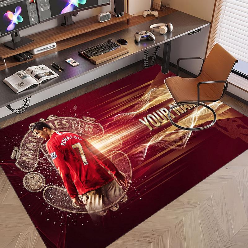 Custom Rug Cristiano Ronaldo Pattern Print Name Text Soft Non‑Slip Floor Carpet for Home Indoor Decoration