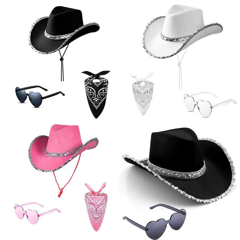 Makeup Costume Prop Set With Cowgirl Cowboy Hat Glasses And Bandana For Party Costumes
