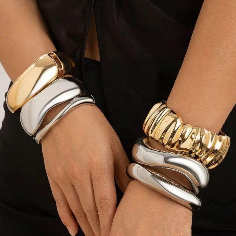 DIEZI Punk Vintage Hip Hop Irregular Cuff Bangles Fashion Gold Silver Color Metal Bangle For Women Men Gift Pulseras Bracelets