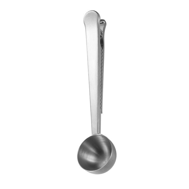 Stainless Steel Multi-Purpose Coffee Spoon with Clip - Measuring, Stirring, and Sealing.