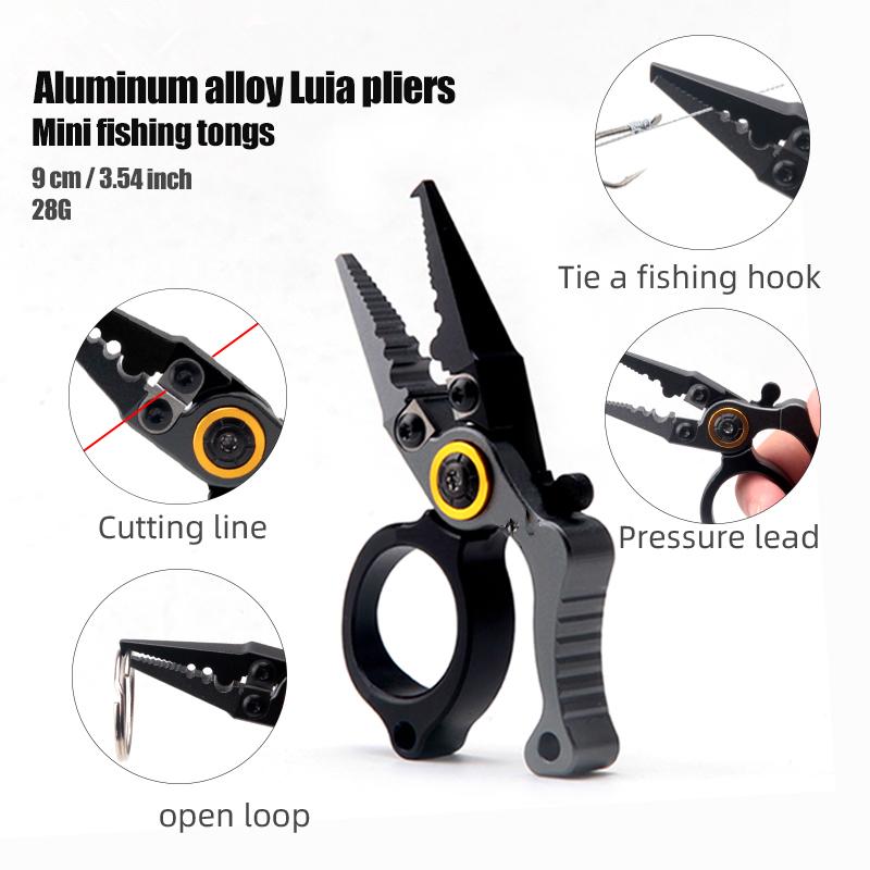 Compact Lockable Fishing Pliers Aluminum Alloy Mini Lure Pliers with Ring Opener And Line Cutter for Saltwater Outdoor Use
