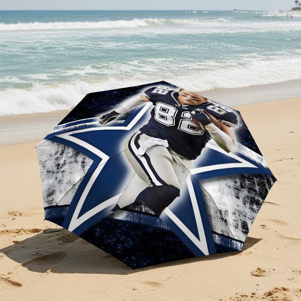 1 Stück Automatischer Faltregenschirm - Dallas Cowboys Muster, Tragbares & Faltbares Design mit 8 Speichen, Weihnachts-Geburtstagsgeschenke
