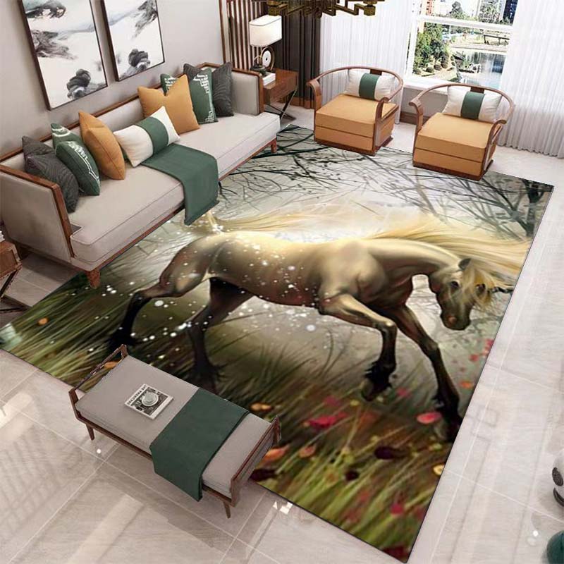 Modern Decor 3D Horses Pattern Carpet Sofa Area Rug Anti-slip Mats Bedside Kitchen Rugs Children Play Carpets for Living Room
