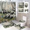 Charming Panda Bathroom Set: 180.34Cm X 180.34Cm Artistic Shower Curtain, Non-Slip Bath Mats, Toilet Seat Cover, And U-Shaped Ru