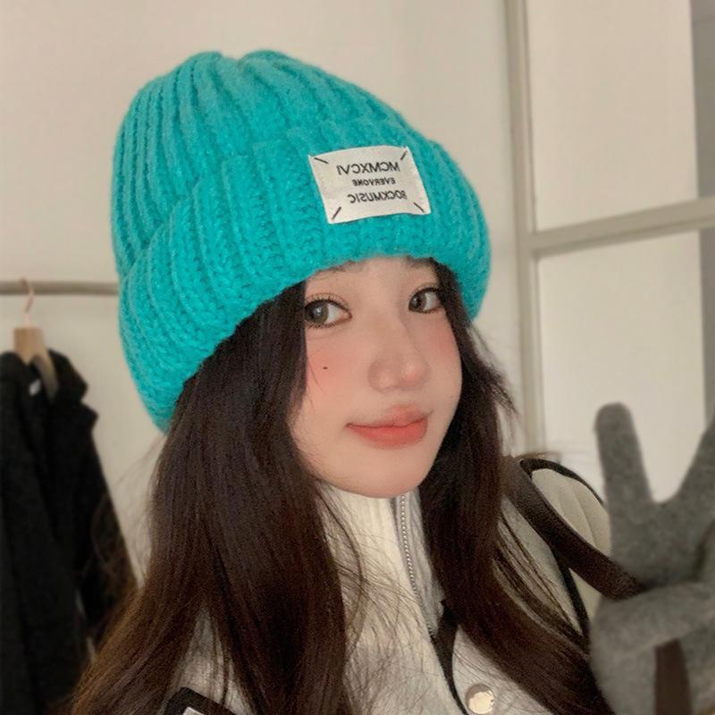 Letter Cloth Label Knitted Hat for Women Autumn and Winter Korean Style Fashion Student Wool Hat Cold Hat Male Couple