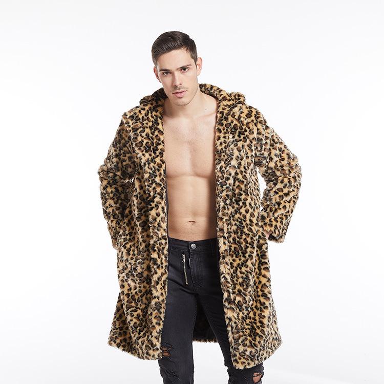 Imitation fur coat autumn and winter men's new imitation fur, jacquard leopard print large lapel collar long coat large