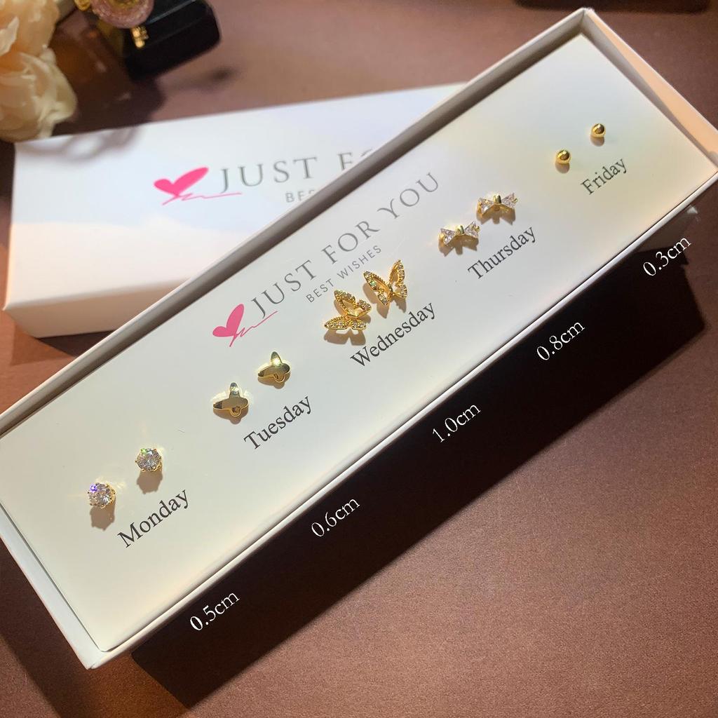 Zirkon Blume & Perle Herz Ohrstecker Set für Damen