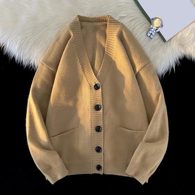 Fall Winter Men Sweater Cardigan V Neck Knit Thick Elastic Long Sleeves Slim Fit Warm Solid Color Bottoming Knitwear Daily Wear