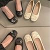 Single shoes women's square head shallow mouth flat shoes spring and autumn new one-pedal lazy shoes 2025 fairy wind Doudou shoes