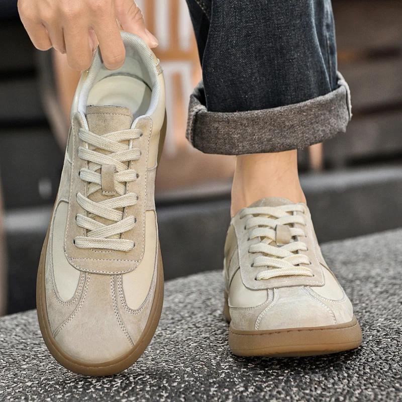 Fashion Men's Flats Genuine Leather Outdoor Daily Vulcanize Shoes Fashion Casual Sneakers Comfort Sports Flats Male Walking Footwear