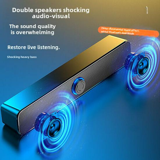 Compact Desktop Bluetooth Speaker with Wired Mic, Surround Sound, and Heavy Bass for Gaming