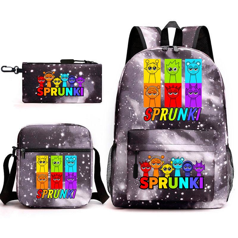New Game Merchandise Primary School Bag Rhythm Box Sprunki Cartoon Starry Sky Backpack 3-piece Set L