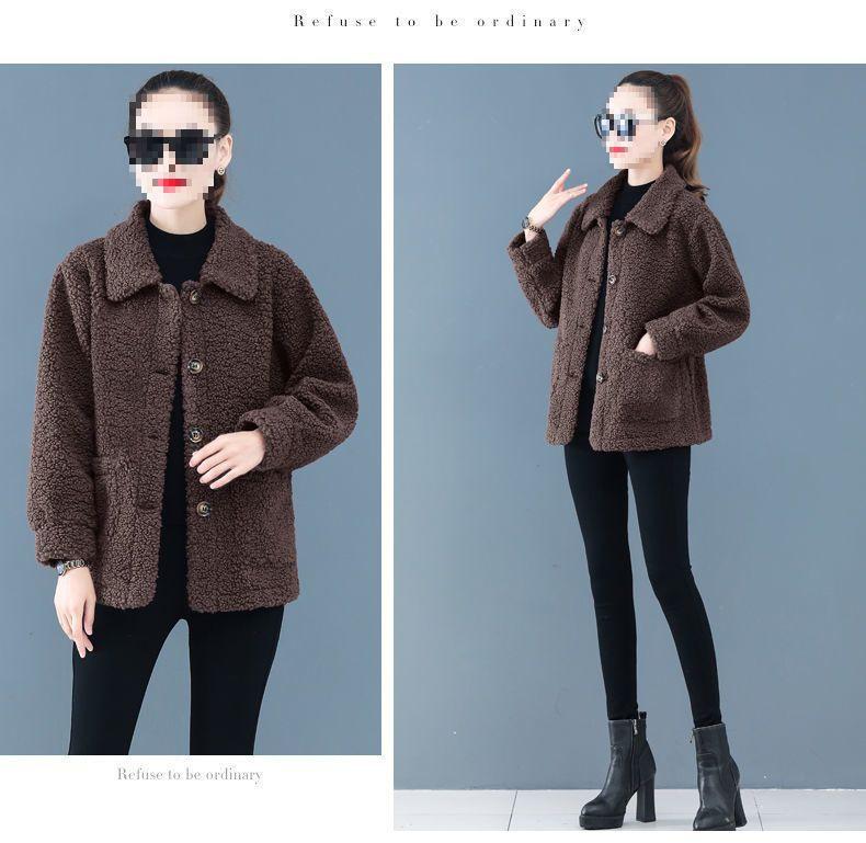 Damen Plus Size Lammwoll-Fleecejacke - Frühling/Herbst Lockerer Sitz Pelzoberteil
