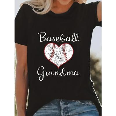 Womens Grandma Heart Print T Shirt Casual Crew Neck Short Sleeve Spring Summer Comfort Top