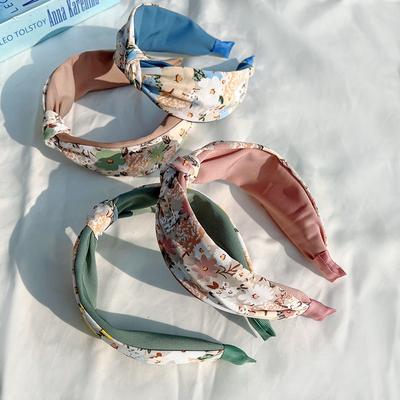 Düğümlü Kadın Geniş Kenarlı Kumaş Başörtüsü Saç Tokası Moda Saç Bandı Baskılı Saç Aksesuarları