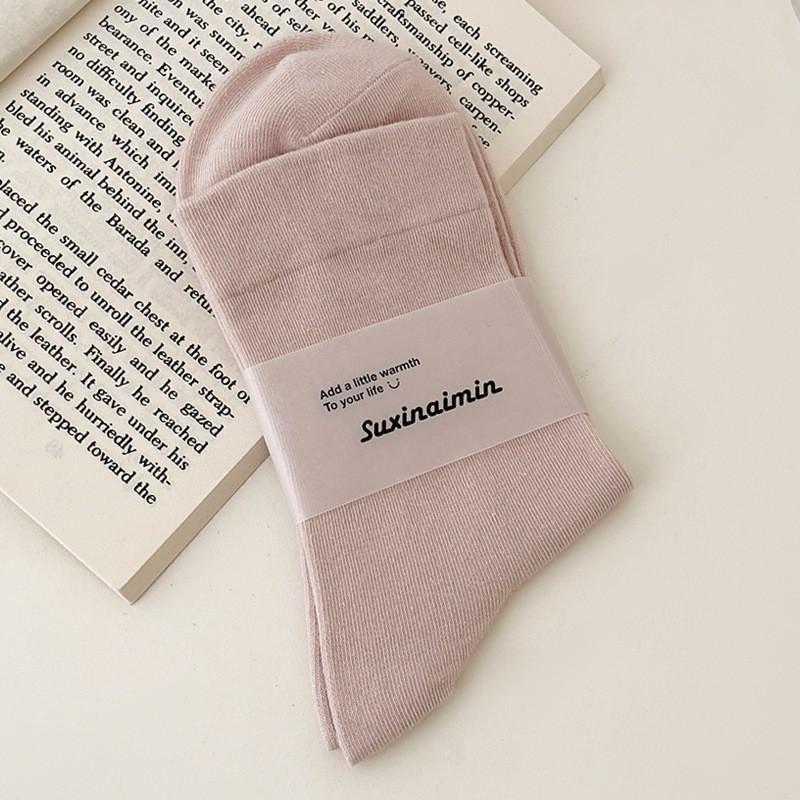 Fafahome Gentle Color Loose Confinement Socks Solid Color Girl Pink Versatile Cotton Socks