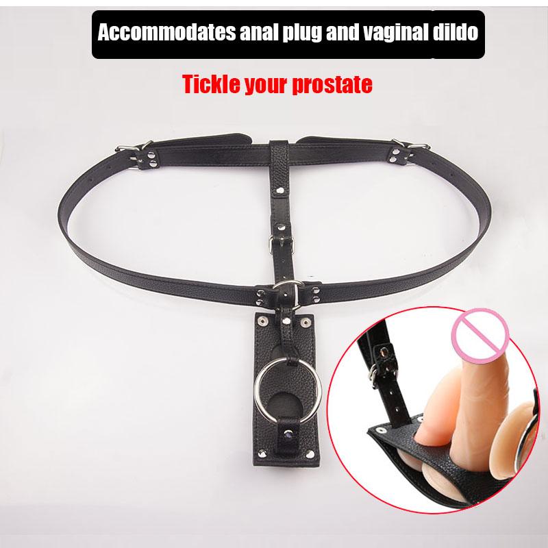 Leather Wearable Anal Plug Strap-on Harness Cock Ring Chastity Belt Strapon Buttplug Underwear,Sex Toys For Men