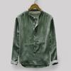 Men Shirt Stand Collar Solid Color Soft Single-breasted Buttons Breathable Long Sleeves Plus Size Casual Wear-resistant Men Tops for Daily Wear