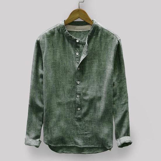 Men Shirt Stand Collar Solid Color Soft Single-breasted Buttons Breathable Long Sleeves Plus Size Casual Wear-resistant Men Tops for Daily Wear