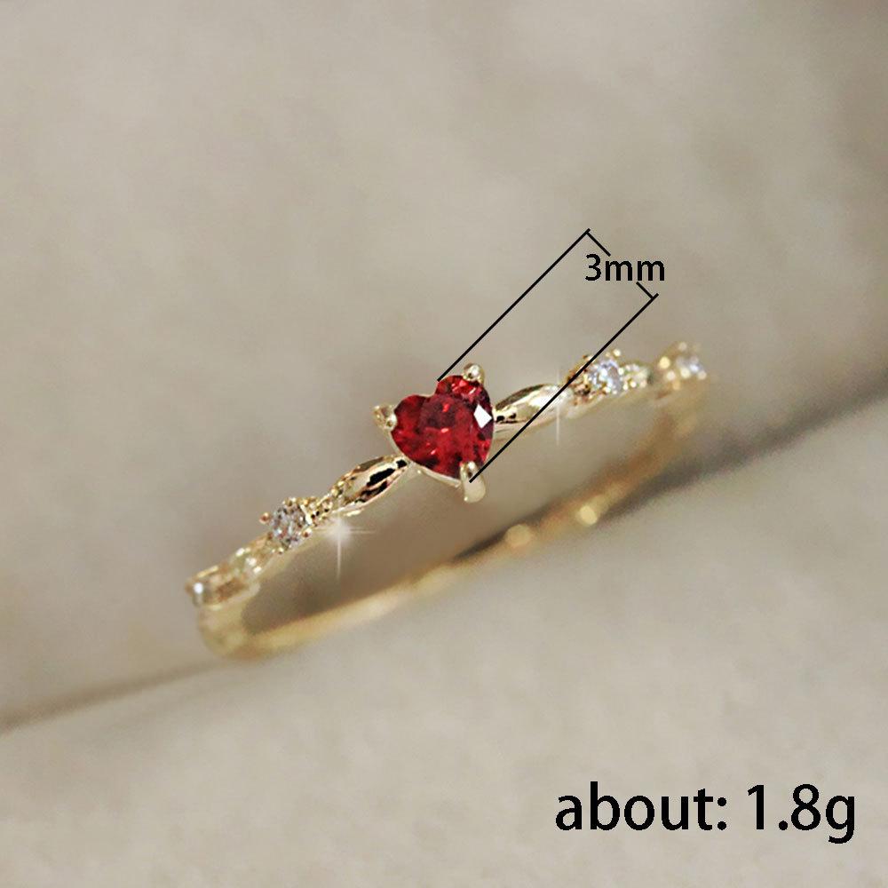 Cao Shi Elegant Fairy-Style Women's Red Zircon Heart Ring