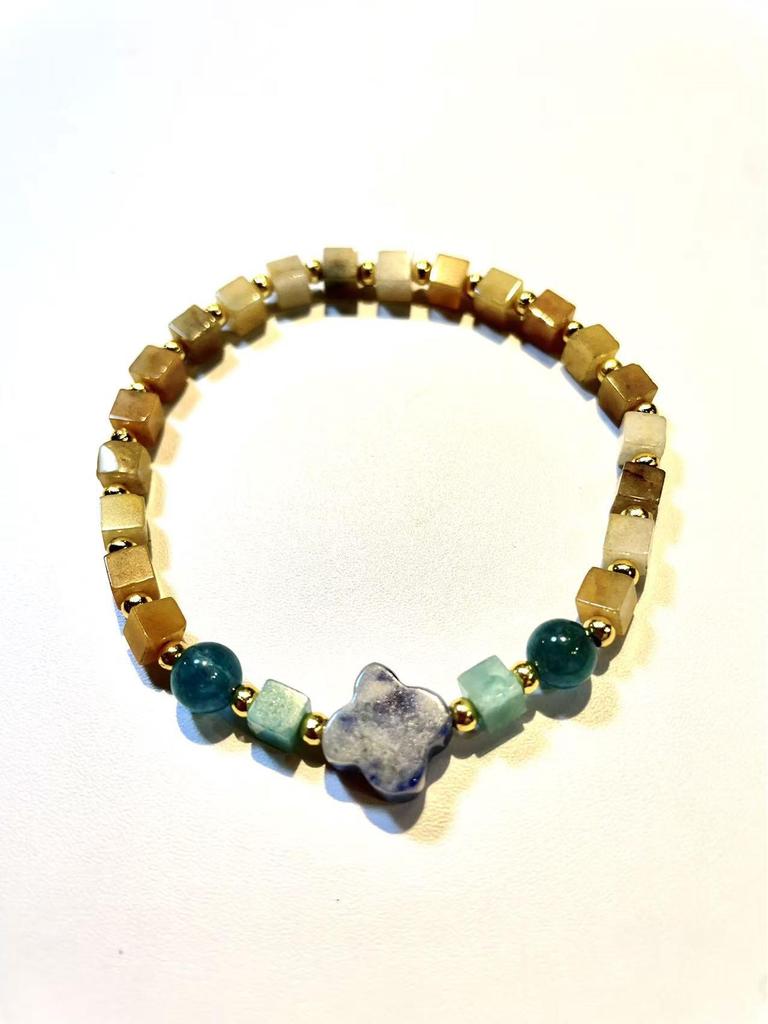 Natural Yellow Jade Square Bracelet: European & American Niche Style, Original Fashion Design.