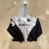 Mens Oversized Distressed Color-Block Hooded Zip-Up Sweatshirt Streetwear 2025