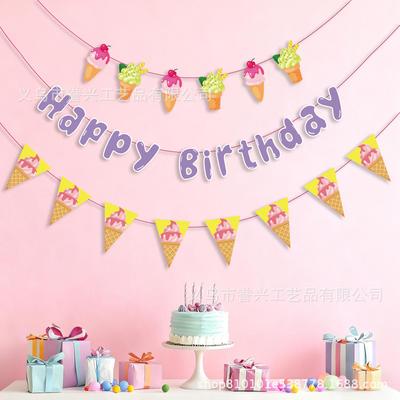 Spot Birthday Party Flag Summer Fruit Lemon Watermelon Ice Cream Decoration Flag Party Decoration Banner
