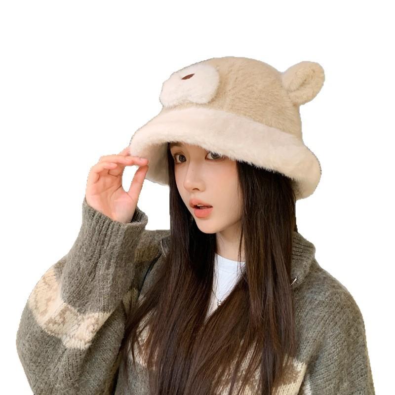 Female Autumn And Winter Big Head Circumference Plush Basin Hat Cute Face Small Warm Hat Autumn And Winter Warm