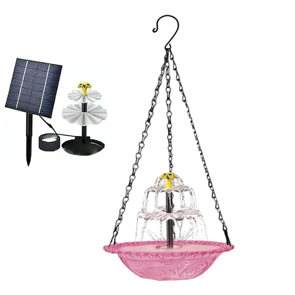 

Solar Cascade Hanging Bird Bath Fountain, Solar Water Pump Three-Tiered Bird Bath Tub , Hanging Hook for Garden Patio Wildlife розовый