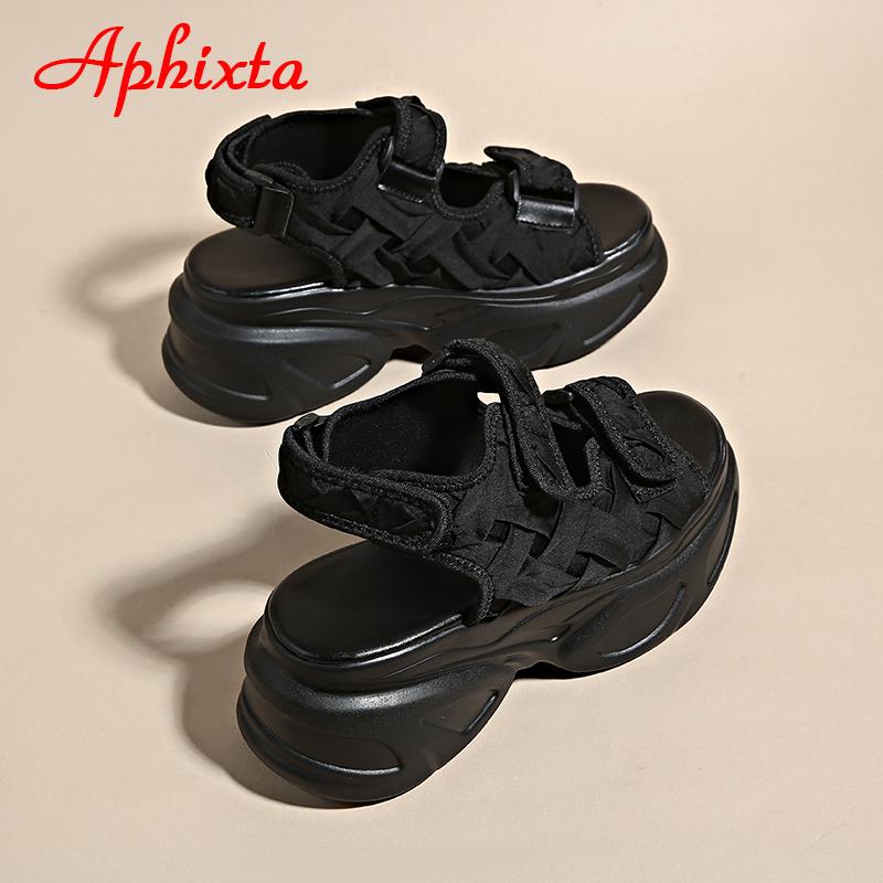Aphixta Summer 7.5cm Platform Sandals Women Wedge Heels Shoes Adjustable Hook & Loop Silk Fabrics Cool Beach Slides Plus Szie 42