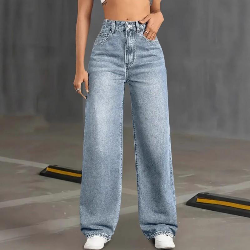 

Women s High-waist Elastic Washed Straight Slim Denim Pants WOMEN JEANS XL світло-синій колір