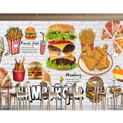 Brick Wall Fast Food Mural Restaurant Industrial Decor Fried Chicken Burger Mural Pizza Snack Bar Decor Wallpaper